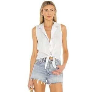 NWOT Bella Dahl 100% Linen Sleeveless Top White Front Tie Size Large